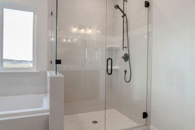 Open Walk-in Shower with Black Frame Glass